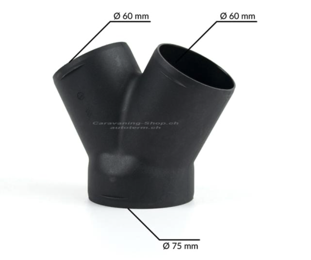 Y-Stück für Warmluftrohr Ø 1x75mm 2x60mm, 120°