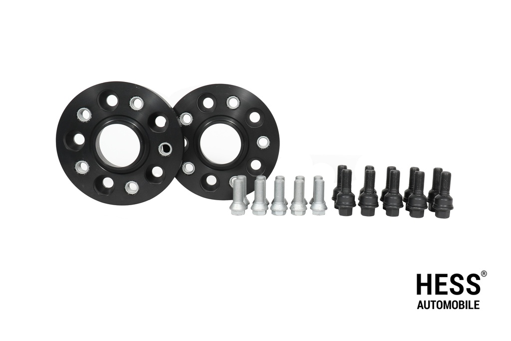 Distanzscheiben 25mm, LK120/5, NLB 65,1mm, schwarzz, 2er Set mit Durchsteckausführung inkl. Befestigungsschrauben.